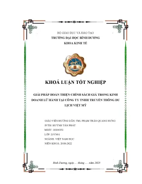 Giải pháp hoàn thiện chính sách giá trong kinh doanh lữ hành tại công ty tnhh truyền thông du lịch việt mỹ khóa luận tốt nghiệp