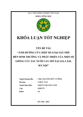 Khóa luận tốt nghiệp ảnh hưởng của một số loại giá thể đến sinh trưởng và phát triển của một số giống cúc sau nuôi cấy mô tại gia lâm hà nội