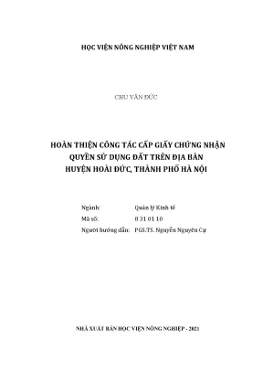 Khóa luận tốt nghiệp hoàn thiện công tác cấp giấy chứng nhận quyền sử dụng đất trên địa bàn huyện hoài đức thành phố hà nội