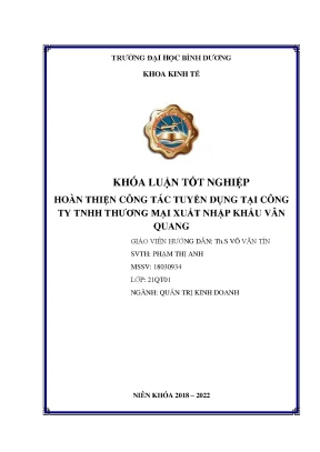 Hoàn thiện công tác tuyển dụng tại công ty tnhh thương mại xuất nhập khẩu vân quang khóa luận tốt nghiệp