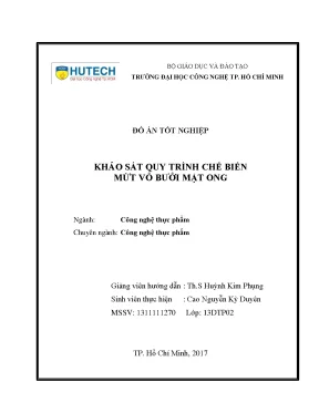 Đồ án tốt nghiệp khảo sát quy trình chế biến mứt vỏ bưởi mật ong