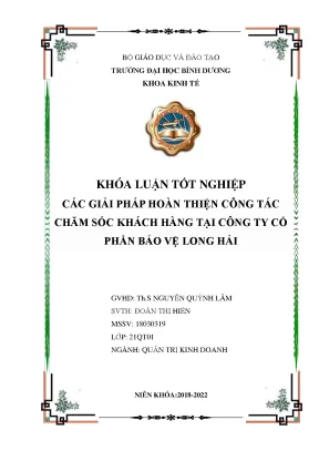 Các giải pháp hoàn thiện công tác chăm sóc khách hàng tại công ty cổ phần bảo vệ long hải khóa luận tốt nghiệp