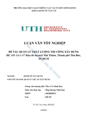 Luận văn tốt nghiệp kinh tế xây dựng quản lý chất lượng thi công xây dựng dự án lô 1 17 khu đô thị mới thủ thiêm thành phố thủ đức tp hcm1