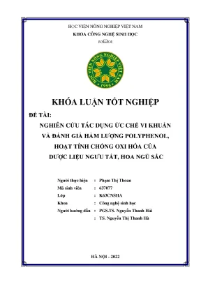 Nghiên cứu tác dụng ức chế vi khuẩn và đánh giá hàm lượng polyphenol hoạt tính chống oxi hóa của dược liệu ngưu tất hoa ngũ sắc khóa luận tốt nghiệp