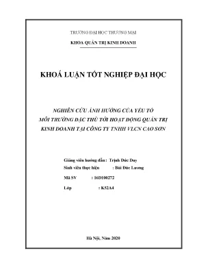 Khóa luận tốt nghiệp quản trị kinh doanh nghiên cứu ảnh hưởng của yếu tố môi trường đặc thù tới hoạt động quản trị kinh doanh tại công ty tnhh vlcn cao sơn