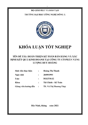 Hoàn thiện kế toán bán hàng và xác định kết quả kinh doanh tại công ty cổ phần năng lượng huy hoàng khoá luận tốt nghiệp