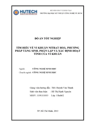 Đồ án tốt nghiệp tìm hiểu về vi khuẩn nitrat hóa phương pháp tăng sinh phân lập xác định hoạt tính của vi khuẩn