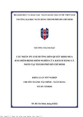 Các nhân tố ảnh hưởng đến quyết định mua bảo hiểm bệnh hiểm nghèo của khách hàng cá nhân tại thành phố hồ chí minh khóa luận tốt nghiệp đại học