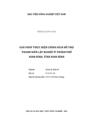 Khóa luận tốt nghiệp giải pháp thực hiện chính sách hỗ trợ thanh niên lập nghiệp ở thành phố ninh bình tỉnh ninh bình