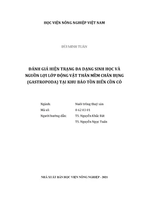 Khóa luận tốt nghiệp đánh giá hiện trạng đa dạng sinh học và nguồn lợi động vật thân mềm chân bụng gastropoda tại khu bảo tồn biển cồn cỏ