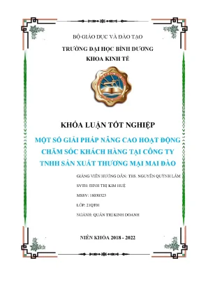 Một số giải pháp nâng cao hoạt động chăm sóc khách hàng tại công ty tnhh sản xuất thương mại mai đào khóa luận tốt nghiệp