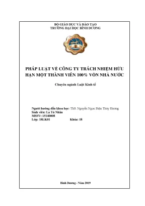 Pháp luật về công ty trách nhiệm hữu hạn một thành viên 100 vốn nhà nước khóa luận tốt nghiệp