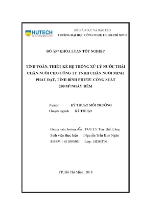 Đồ án tốt nghiệp tính toán thiết kế hệ thống xử lý nước thải chăn nuôi cho công ty tnhh chăn nuôi minh phát đạt tỉnh bình phước công suất 200 m3
