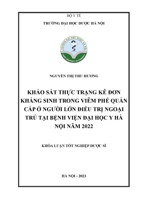 Nguyễn thị thu hương khảo sát thực trạng kê đơn kháng sinh trong viêm phế quản cấp ở người lớn điều trị ngoại trú tại bệnh viện đại học y hà nội năm 2022 khóa luận tốt nghiệp dược sĩ