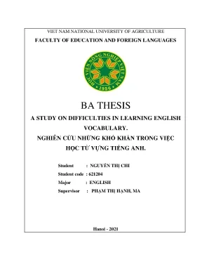 Khóa luận tốt nghiệp a study on difficulties in learning english vocabulary