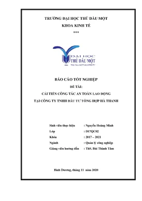 Khóa luận tốt nghiệp cải tiến công tác an toàn lao động tại công ty tnhh đầu tư tổng hợp hà thanh