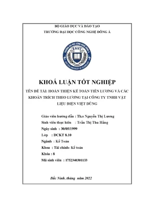 Hoàn thiện kế toán tiền lương và các khoản trích theo lương tại công ty tnhh vật liệu điện việt dũng khoá luận tốt nghiệp
