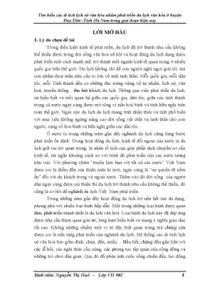 Khoá luận tốt nghiệp tìm hiểu các di tích lịch sử văn hóa nhằm phát triển du lịch văn hóa ở huyện duy tiên tỉnh hà nam trong giai đoạn hiện nay