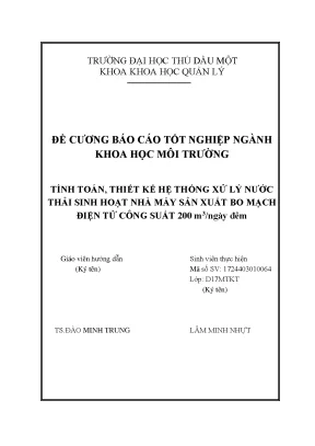 Báo cáo tốt nghiệp tính toán thiết kế hệ thống xử lý nước thải sinh hoạt nhà máy sản xuất bo mạch điện tử công suất 200 m3 ngày đêm