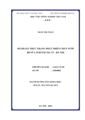 Đề tài tốt nghiệp đánh giá thực trạng phát triển chăn nuôi bò sữa ở huyện ba vì hà nội