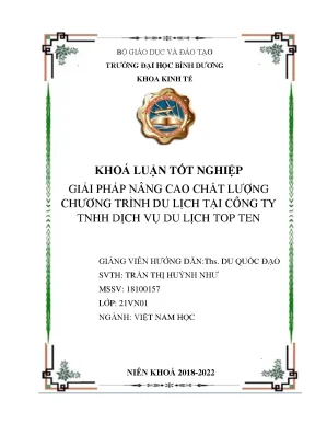 Giải pháp nâng cao chất lượng chương trình du lịch tại công ty tnhh dịch vụ du lịch top ten khóa luận tốt nghiệp