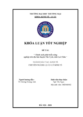 Luận văn khóa luận tốt nghiệp đề tài chính sách phát triển nông nghiệp trên địa bàn huyện tân uyên tỉnh lai châu