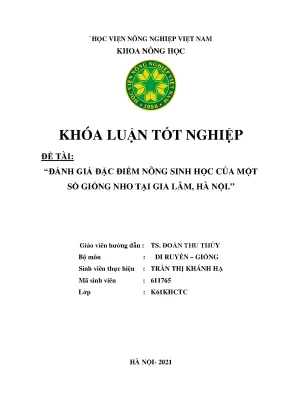 Đánh giá đặc điểm nông sinh học của một số giống nho tại gia lâm hà nội khóa luận tốt nghiệp