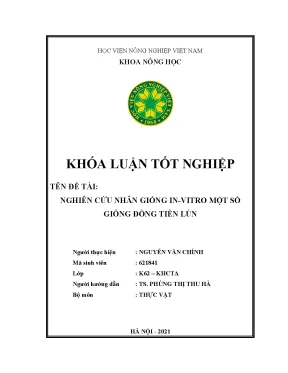 Khóa luận tốt nghiệp nghiên cứu nhân giống in vitro một số giống đồng tiền lùn