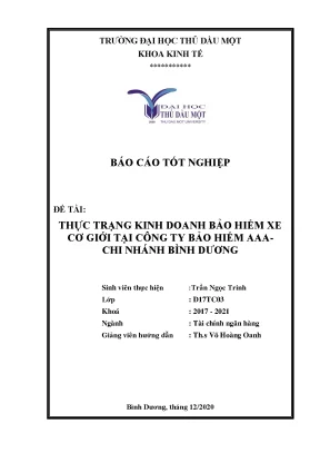 Báo cáo tốt nghiệp thực trạng kinh doanh bảo hiểm xe cơ giới tại công ty bảo hiểm aaa chi nhánh bình dương