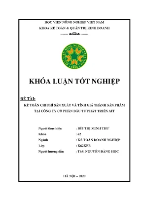 Kế toán chi phí sản xuất và tính giá thành sản phẩm tại công ty cổ phần đầu tư phát triển ait khóa luận tốt nghiệp