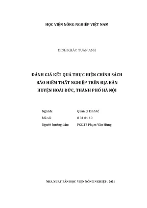 Khóa luận tốt nghiệp đánh giá kết quả thực hện chính sách bảo hiểm thất nghiệp trên địa bàn huyện hoài đức thành phố hà nội