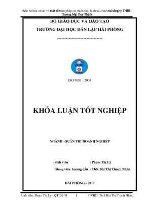Khoá luận tốt nghiệp phân tích tài chính và một số biện pháp cải thiện tình hình tài chính tại công ty trách nhiệm hữu hạn thƣơng mại duy thịnh