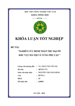 Khóa luận tốt nghiệp nghiên cứu bệnh thán thư hại ớt khu vực hà nội và vùng phụ cận