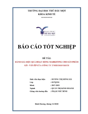 Báo cáo tốt nghiệp đánh giá hiệu quả hoạt động marketing cho sản phẩm gỗ ván ép của công ty tnhh đào bách