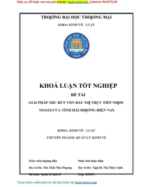 Khóa luận tốt nghiệp giải pháp thu hút vốn đầu tư trực tiếp nước ngoài của tỉnh hải dương hiện nay