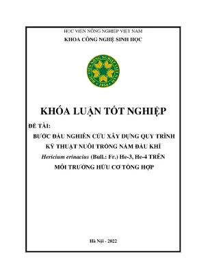 Bước đầu nghiên cứu xây dựng quy trình kỹ thuật nuôi trồng nấm đầu khỉ hericium erinacius bull fr he 3 he 4 trên môi trường hữu cơ tổng hợp khóa luận tốt nghiệp