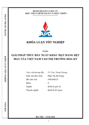 Luận văn tốt nghiệp giải pháp thúc đẩy xuất khẩu hàng dệt may của việt nam vào thị trường hoa kỳ