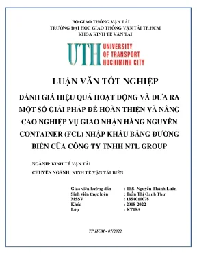 Luận văn tốt nghiệp kinh tế vận tải đánh giá hiệu quả hoạt động và đưa ra một số giải pháp để hoàn thiện và nâng cao nghiệp vụ giao nhận hàng nguyên container fcl