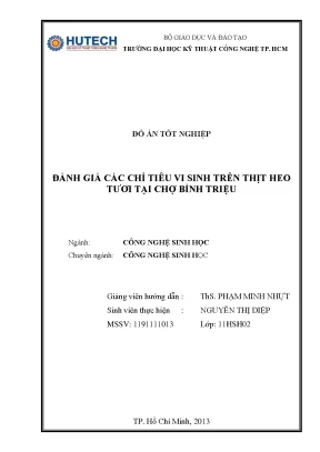 Đồ án tốt nghiệp đánh giá các chỉ tiêu vi sinh trên thịt heo tươi tại chợ bình triệu