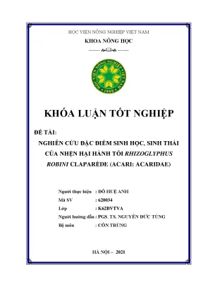 Khóa luận tốt nghiệp nghiên cứu đặc điểm sinh học sinh thái của nhện hại hành tỏi rhizoglyphus robini claparede acari acaridae