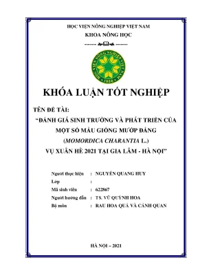 Đánh giá sinh trưởng và phát triển của một số mẫu giống mướp đắng momordica charantia l vụ xuân hè 2021 tại gia lâm hà nội khóa luận tốt nghiệp