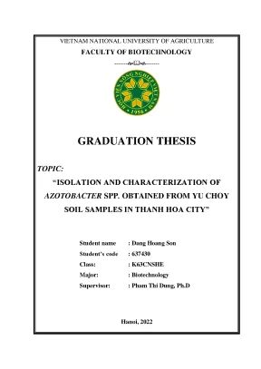 Isolation and characterization of azotobacter spp obtained from yu coy soil samples in thanh hoa city khóa luận tốt nghiệp