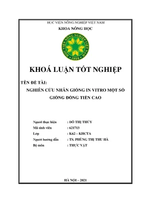 Khóa luận tốt nghiệp nghiên cứu nhân giống in vitro một số giống đồng tiền cao