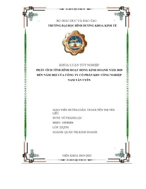 Phân tích tình hình hoạt động kinh doanh năm 2020 đến năm 2022 của công ty cổ phần khu công nghiệp nam tân uyên khóa luận tốt nghiệp