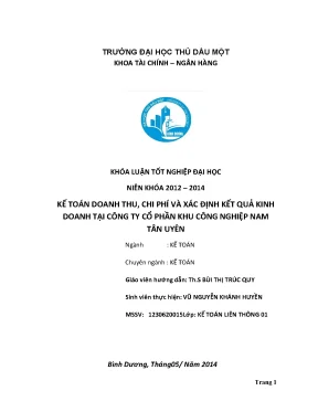 Khoá luận tốt nghiệp kế toán doanh thu chi phí và xác định kết quả kinh doanh tại công ty cổ phần khu công nghiệp nam tân uyên