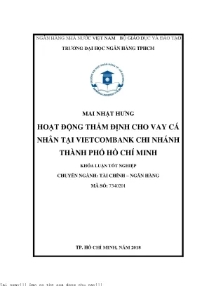 Hoạt động thẩm định cho vay cá nhân tại vietcombank chi nhánh thành phố hồ chí minh khóa luận tốt nghiệp đại học