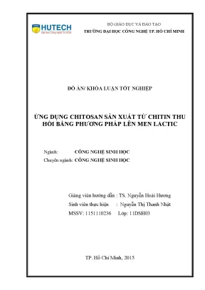 Đồ án tốt nghiệp ứng dụng của chitosan sản xuất từ chitin thu hồi bằng phương pháp lên men lactic
