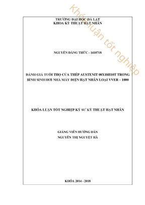 Khóa luận tốt nghiệp kỹ sư kỹ thuật hạt nhân đánh giá tuổi thọ của thép austenit 08x18h10t trong bình sinh hơi nhà máy điện hạt nhân loại vver 1000