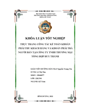 Thực trạng công tác kế toán khoản phải thu khách hàng và khoản phải trả người bán tại công ty tnhh thương mại tổng hợp huy thành khóa luận tốt nghiệp
