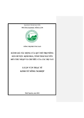 Luận văn đánh giá tác động của quỹ hỗ trợ nông dân huyện định hóa tỉnh thái nguyên đến thu nhập và chi tiêu của các hộ vay